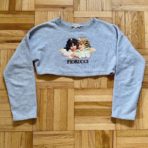 Fiorucci Vintage Angels Cropped Sweateshirt Grey Fleece Sz XS - Picture 4 of 11